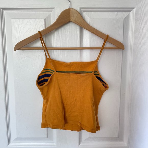 Burnt Yellow Crop Top with Green and Navy Stripes - Picture 2 of 2